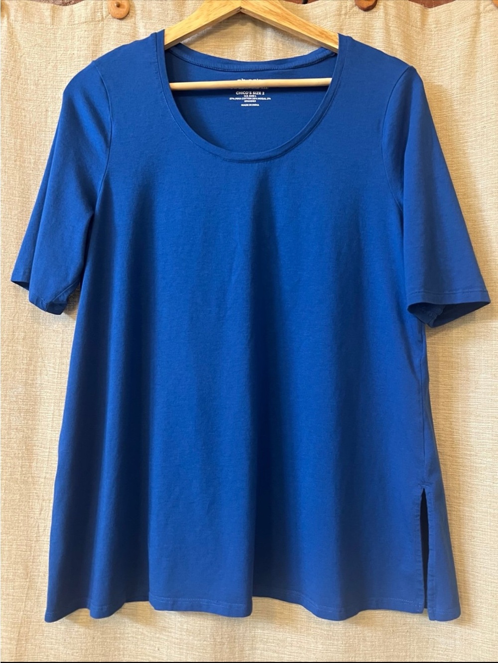 Chico's The Ultimate Tee Royal Blue Scoop Neck Short Sleeve T-Shirt Size 2 L